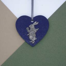 White Rabbit Wooden Heart Decoration - Alice in Wonderland Christmas Bauble Handmade Victorian Book Lover - thumbnail 2