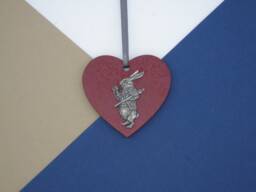 White Rabbit Wooden Heart Decoration - Alice in Wonderland Christmas Bauble Handmade Victorian Book Lover - thumbnail 1