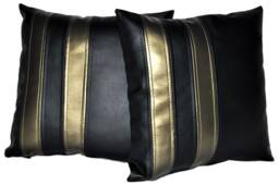 "2 Black & Antique Gold Twin Stripe Faux Leather Cushion Covers 16"" 18"" 20" - thumbnail 1