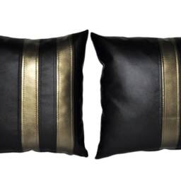 "2 Black & Antique Gold Twin Stripe Faux Leather Cushion Covers 16"" 18"" 20" - thumbnail 4