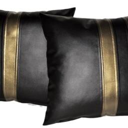 "2 Black & Antique Gold Twin Stripe Faux Leather Cushion Covers 16"" 18"" 20" - thumbnail 3
