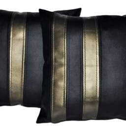 "2 Black & Antique Gold Twin Stripe Faux Leather Cushion Covers 16"" 18"" 20" - thumbnail 2
