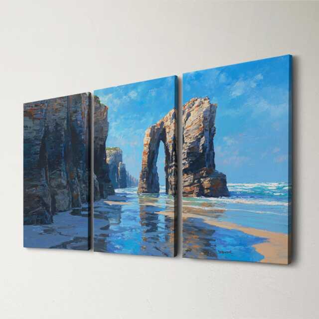 As Catedrais Beach Canvas Wall Art - Spanish Architecture Oil Painting Split Home Decor Seville Moorish Tile Gift - image 1