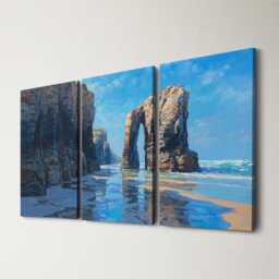 As Catedrais Beach Canvas Wall Art - Spanish Architecture Oil Painting Split Home Decor Seville Moorish Tile Gift - thumbnail 1
