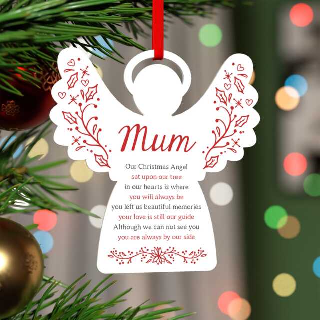Christmas Angel Remembrance Decoration - Personalised Star Memorial Mum Dad Nanny Grandad Any Name With Red Bag - image 1