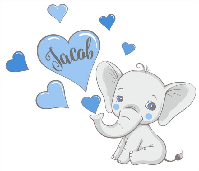 Elephant With Hearts Personalized Repositionable Fabric Wall Decal For Nursery, Boy's, Girl's Room Or Playroom, Kid's Decor - image 1