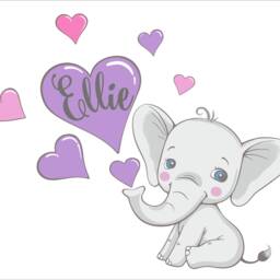 Elephant With Hearts Personalized Repositionable Fabric Wall Decal For Nursery, Boy's, Girl's Room Or Playroom, Kid's Decor - thumbnail 4