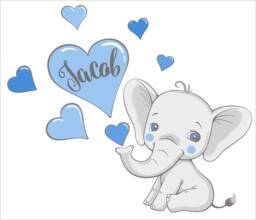 Elephant With Hearts Personalized Repositionable Fabric Wall Decal For Nursery, Boy's, Girl's Room Or Playroom, Kid's Decor - thumbnail 1