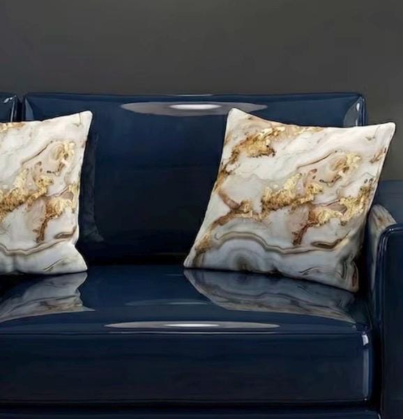 Handmade By Order Luxury White & Golden Marble Effect Abstract Pattern Velvet Cushion Covers Bespoke Sizes Available - image 1