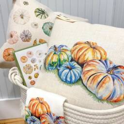 Rainbow Pumpkin Pillow/Harvest Decor Fall Home Pumpkins Watercolor Cover Farmhouse - thumbnail 2