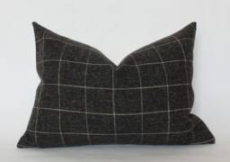 Charcoal Lumbar Pillow, Windowpane Pillow Cover, Black Dark Grey Gray Plaid - - thumbnail 1