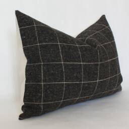 Charcoal Lumbar Pillow, Windowpane Pillow Cover, Black Dark Grey Gray Plaid - - thumbnail 3