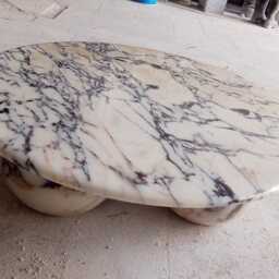 Modern Calacatta Viola Marble Round Coffee Table With Sphere Legs, Handcrafted Stone Furniture Ball Legs - thumbnail 4
