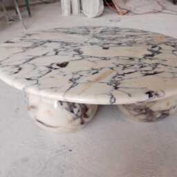 Modern Calacatta Viola Marble Round Coffee Table With Sphere Legs, Handcrafted Stone Furniture Ball Legs - thumbnail 3