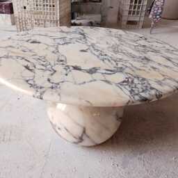 Modern Calacatta Viola Marble Round Coffee Table With Sphere Legs, Handcrafted Stone Furniture Ball Legs - thumbnail 2