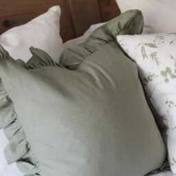 Green Ruffle Linen Cushion Cover 45x45cm With Duck Feather Insert, Sage Frilly Soft Pillow, Light Green Frill Country Style Cushions - thumbnail 2