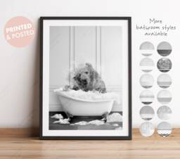 Black & White Bear Shaking Head in A Bath Print, Bathing, Funny Bathroom Animal Bathtub, Tub Whimsy - thumbnail 1