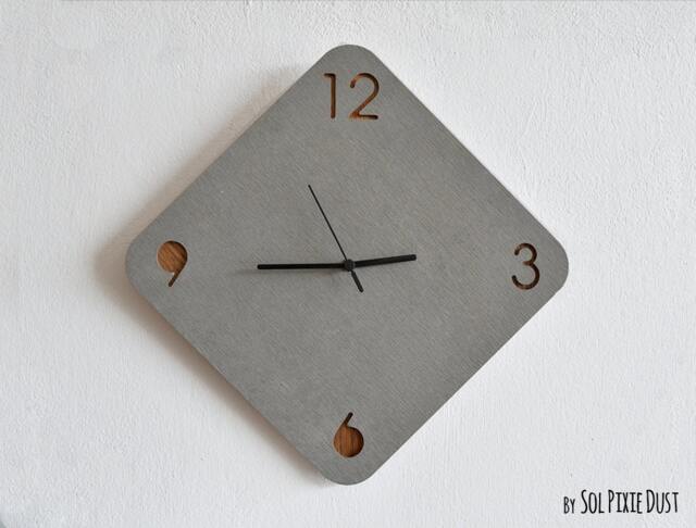 Concrete & Wood Rhombus Wall Clock - Modern Home Decor Minimalist Art Housewarming Gift Idea Anniversary - image 1