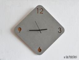 Concrete & Wood Rhombus Wall Clock - Modern Home Decor Minimalist Art Housewarming Gift Idea Anniversary - thumbnail 1