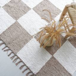 Checkerboard Camel & White 5x7 Rug , Living Room Rug, Check Area Nursery Bohemian Ethnic Bedroom Rug - thumbnail 3