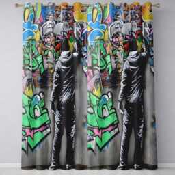 Graffiti Artist Painting Colourful Cartoon Mural Unique Artwork For Bedroom Decor Readymade Eyelet Ring Top Thermal 100% Blackout Curtains - thumbnail 3