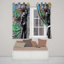 Graffiti Artist Painting Colourful Cartoon Mural Unique Artwork For Bedroom Decor Readymade Eyelet Ring Top Thermal 100% Blackout Curtains - thumbnail 2