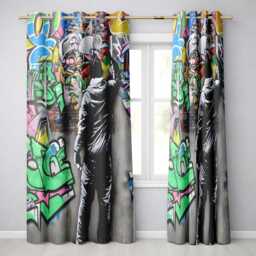 Graffiti Artist Painting Colourful Cartoon Mural Unique Artwork For Bedroom Decor Readymade Eyelet Ring Top Thermal 100% Blackout Curtains