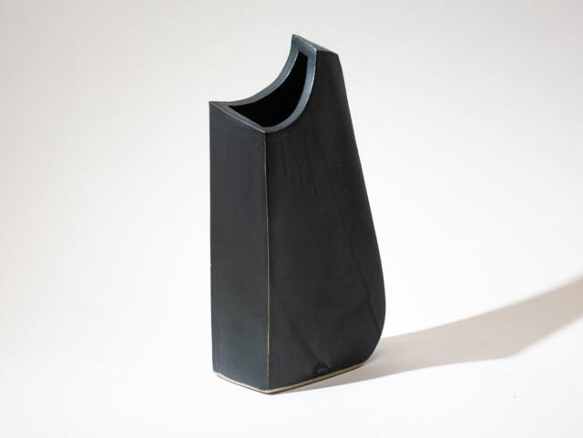 Handmade Sculptural Ceramic Vase Form Fired With A Semi-Matte Black Glaze To Stoneware - image 1