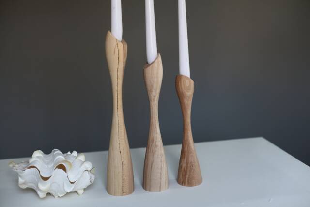 Natural Wood Candlestick Set Scandinavian Table Decor - image 1