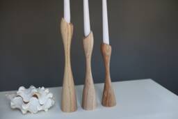 Natural Wood Candlestick Set Scandinavian Table Decor - thumbnail 1