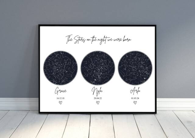 Custom Sibling Star Map, On The Night You Were Born Personalised Nursery Wall Art, D??cor, Children's Bedroom Mum - image 1