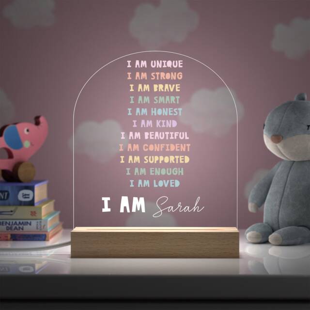 Girls Brave Strong Unique Night Light - Positive Affirmation Name Lamp Childs Kids Bedroom Led Decor - image 1