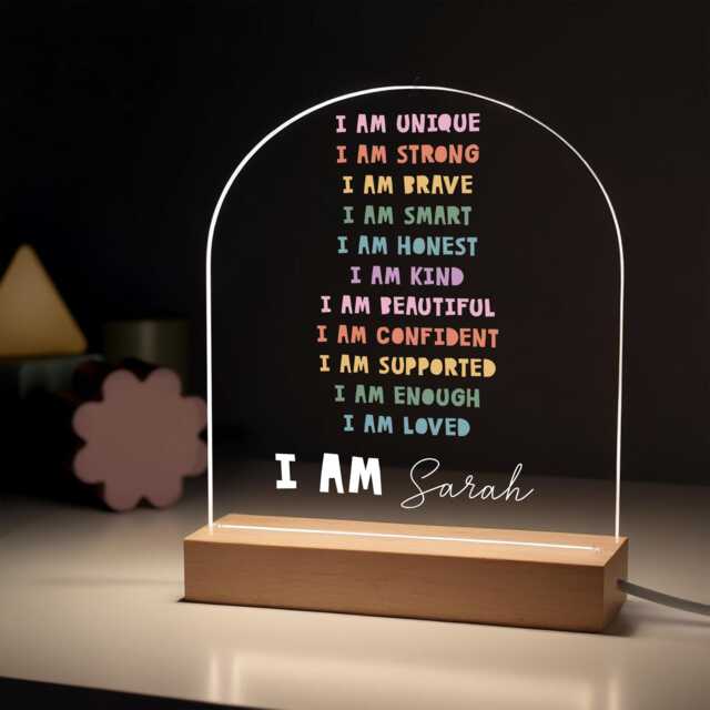 Personalised Girls Night Light Gift, Brave Strong Unique Positive Affirmation Led Lamp - image 1