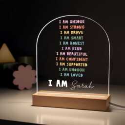 Personalised Girls Night Light Gift, Brave Strong Unique Positive Affirmation Led Lamp