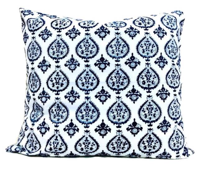 Sabina Indigo Euro Cover/ 26x26 Euros/ Decorative Pillows/ Blue Euro/Euro Pillow Cushion Covers/ Throw Hand Block Printed - image 1