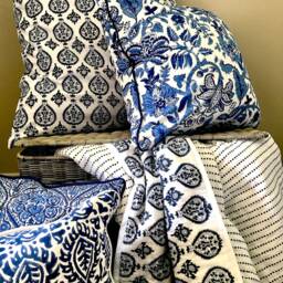 Sabina Indigo Euro Cover/ 26x26 Euros/ Decorative Pillows/ Blue Euro/Euro Pillow Cushion Covers/ Throw Hand Block Printed - thumbnail 3