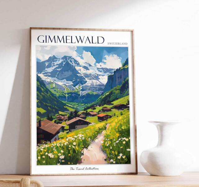 Gimmelwald Switzerland Travel Poster Swiss Alps Art Print - image 1