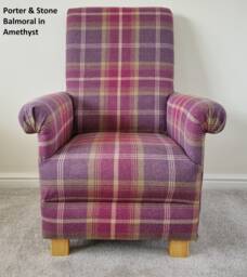 Handcrafted Adult Tartan Check Armchair Porter & Stone Balmoral Fabric Chair Purple Grey Blue Ochre Scottish Gingham Red Small Nursery Pink - thumbnail 1