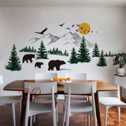 Wall Decal Sticker-Mountain Landscape With Bear Family, Pine Tree Wall Art For Nursery - thumbnail 3