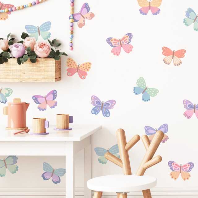 Butterfly Wall Decals - Kids Room Stickers, Girl Nursery Decor, Reusable & Removable Art - image 1