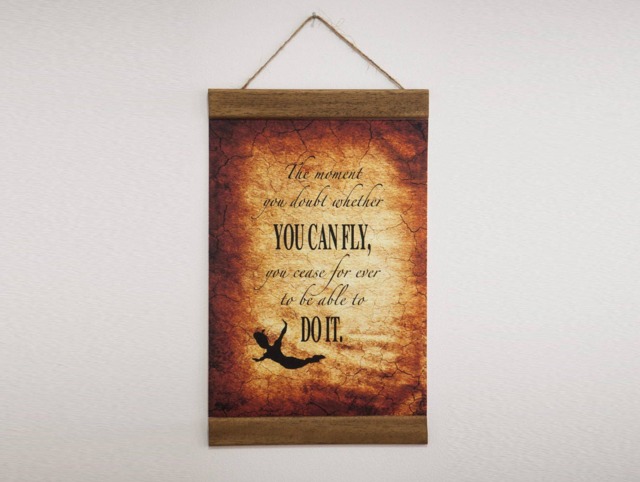 Peter Pan Quote Wood Framed Canvas Print, Aged Nursery Decor - image 1