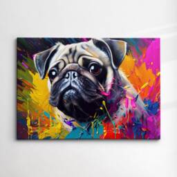 Pug Puppy Dog Animal Abstract Oil Painting Splatter Dripping Style Wall Art, Framed Canvas Poster Print, Home Kitchen Office Room Decor - thumbnail 3