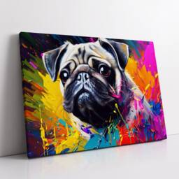 Pug Puppy Dog Animal Abstract Oil Painting Splatter Dripping Style Wall Art, Framed Canvas Poster Print, Home Kitchen Office Room Decor - thumbnail 2