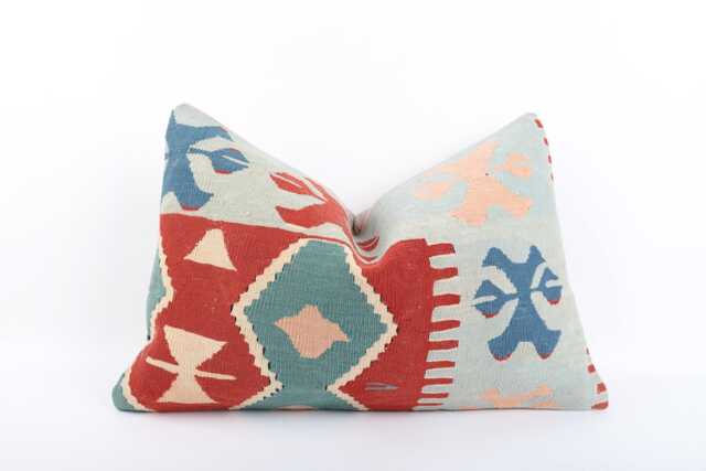 Turkish Kilim Pillow Cover - 16x24 Handwoven Bohemian Sofa - image 1