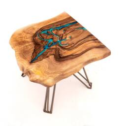 Live Edge End/Coffee Table With Glowing Resin Fillin - thumbnail 4