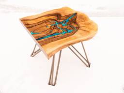 Live Edge End/Coffee Table With Glowing Resin Fillin - thumbnail 1