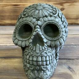 Stone Garden Large Flower Skull Gothic Human Head Ornament Statue - thumbnail 2