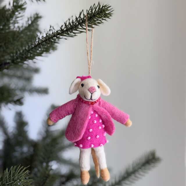 Felt Mice Lady Christmas Ornament, Biodegradable Ornaments, Tree Hanging Decorations, Family - image 1