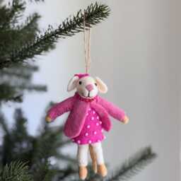 Felt Mice Lady Christmas Ornament, Biodegradable Ornaments, Tree Hanging Decorations, Family - thumbnail 1
