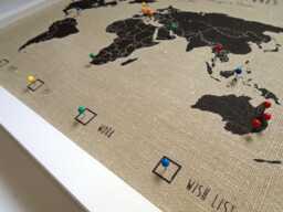 World Map Wall Art, Push Pin Map, Cotton Or Linen Anniversary Gift, Custom Travel Decor, Second 4 Year - thumbnail 1